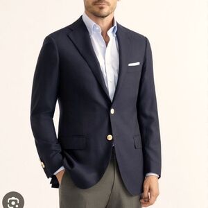 Stafford Wool Blend Navy Sport Coat Suit Jacket with Gold Buttons